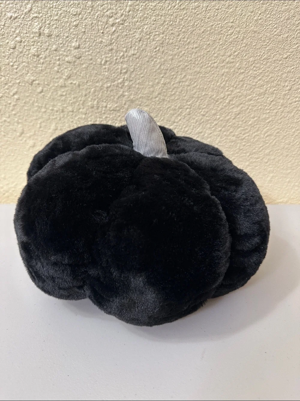 Plush Black Pumpkin Accent Pillow with Silver Stem